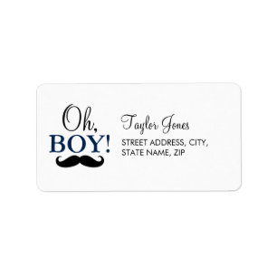 Oh Boy Mustache Baby shower Adreslabel Etiket