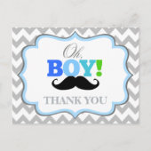 Oh Boy Mustache Baby shower Bedankt Briefkaart (Voorkant)