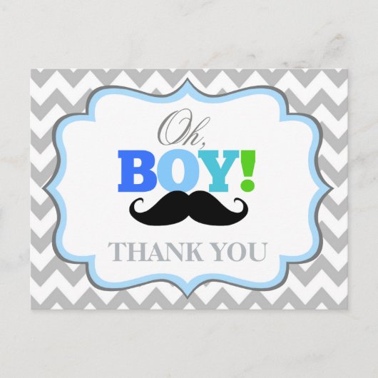 Oh Boy Mustache Baby shower Bedankt Briefkaart (Voorkant)