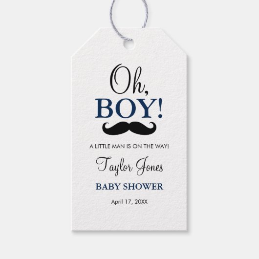Oh Boy Mustache Baby shower Gift Labels Cadeaulabel (Voorkant)