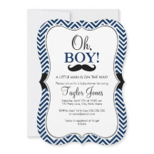 Oh Boy Mustache Baby shower Invite / Navy