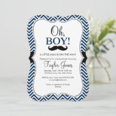 Oh Boy Mustache Baby shower Invite / Navy Kaart (Staand voorkant)