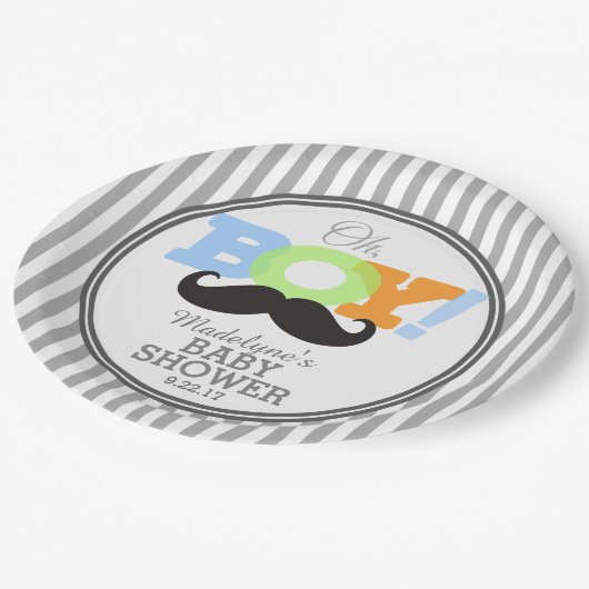 Oh Boy Mustache Baby shower Papieren Bordje (Gekanteld)