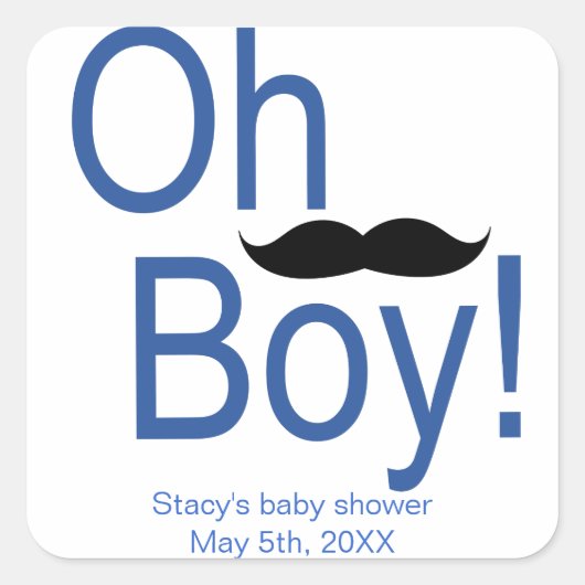 Oh Boy Mustache Baby shower Sticker (Voorkant)