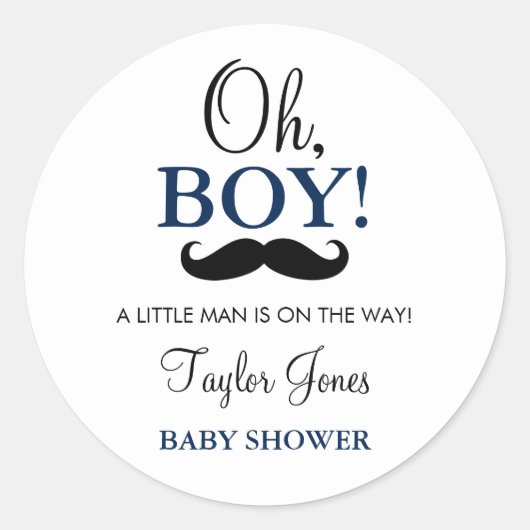 Oh Boy Mustache Baby shower Stickers (Voorkant)