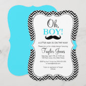 Oh Boy Mustache Baby shower Uitnodigen / Blauw Kaart (Voorkant / Achterkant)