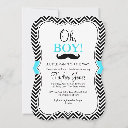 Oh Boy Mustache Baby shower Uitnodigen / Blauw Kaart (Voorkant)