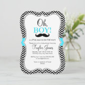 Oh Boy Mustache Baby shower Uitnodigen / Blauw Kaart (Staand voorkant)