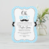 Oh Boy Mustache Baby shower Uitnodigen / Blauw & Z Kaart (Staand voorkant)