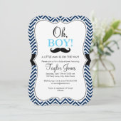 Oh Boy Mustache Baby shower Uitnodigen / Blue & Na Kaart (Staand voorkant)