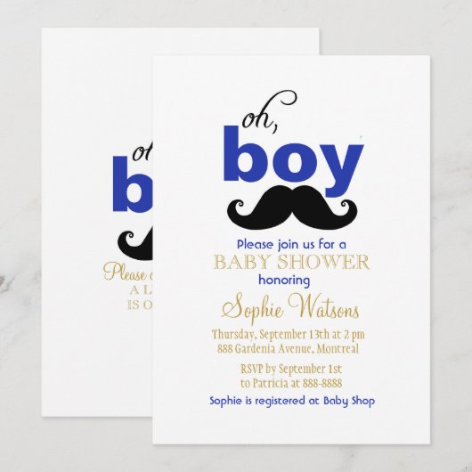 Oh Boy Mustache Baby shower Uitnodiging (Voorkant / Achterkant)