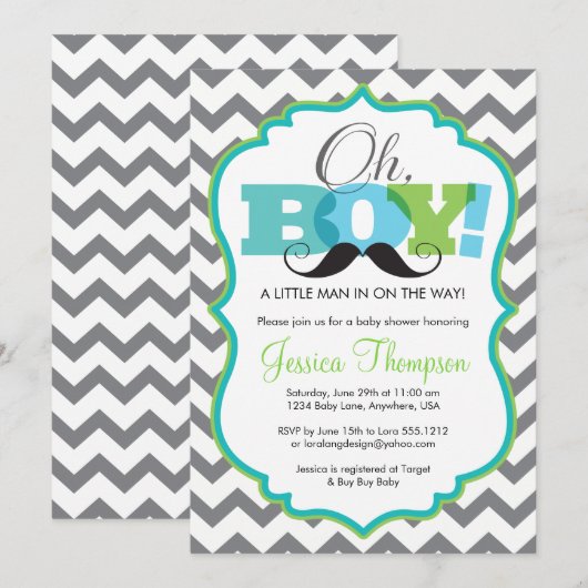 Oh Boy Mustache Baby shower Uitnodiging (Voorkant / Achterkant)