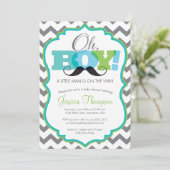 Oh Boy Mustache Baby shower Uitnodiging (Staand voorkant)