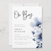 Oh Boy Navy Blue Floral Baby shower Kaart (Voorkant)