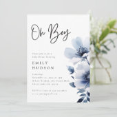 Oh Boy Navy Blue Floral Baby shower Kaart (Staand voorkant)