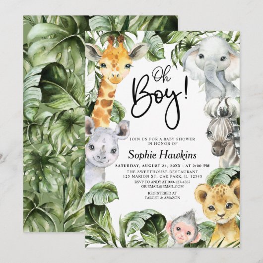 Oh Boy Oerwoud Safari Baby shower Kaart (Voorkant / Achterkant)
