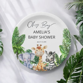 Oh Boy Oerwoud Safari Baby shower Tropisch Papier  Papieren Bordje