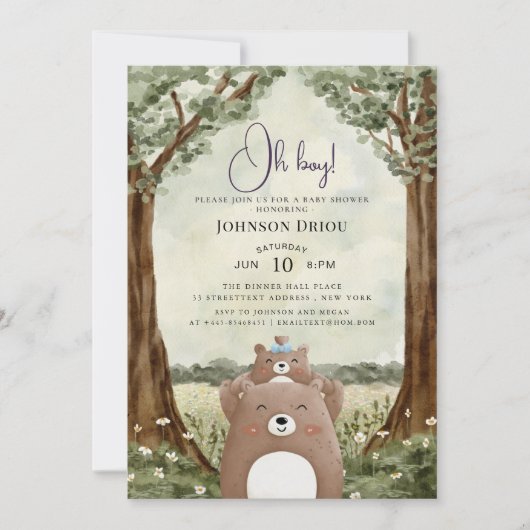 Oh Boy Olifant Baby Shower Uitnodiging (Voorkant)
