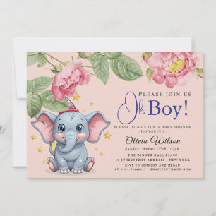 Oh Boy Olifant Baby Shower Uitnodiging
