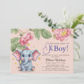 Oh Boy Olifant Baby Shower Uitnodiging (Staand voorkant)