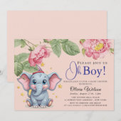 Oh Boy Olifant Baby Shower Uitnodiging (Voorkant / Achterkant)