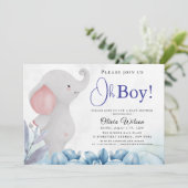 Oh Boy Olifant Baby Shower Uitnodiging (Staand voorkant)