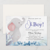 Oh Boy Olifant Baby Shower Uitnodiging (Voorkant / Achterkant)