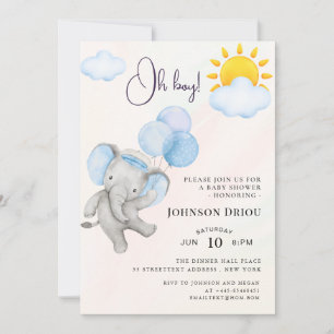 Oh Boy Olifant Baby Shower Uitnodiging