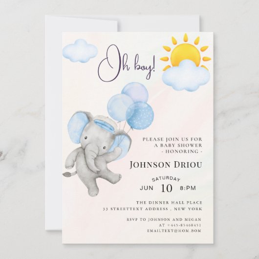 Oh Boy Olifant Baby Shower Uitnodiging (Voorkant)