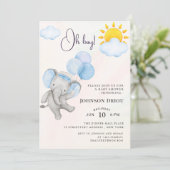 Oh Boy Olifant Baby Shower Uitnodiging (Staand voorkant)