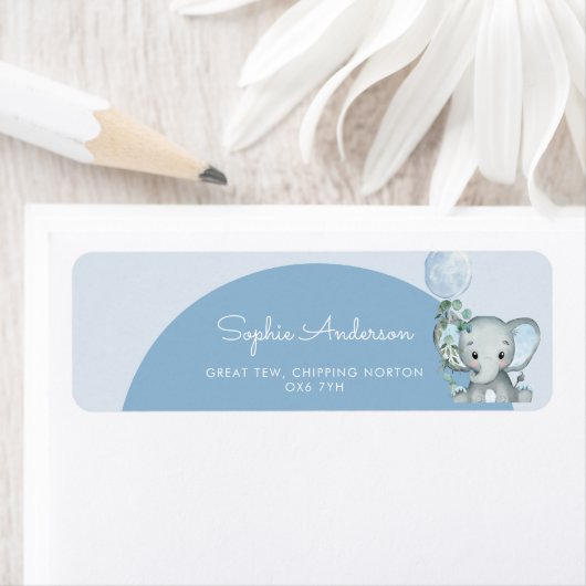 Oh Boy Olifant Boy Met Ballon Baby shower Etiket (Insitu)