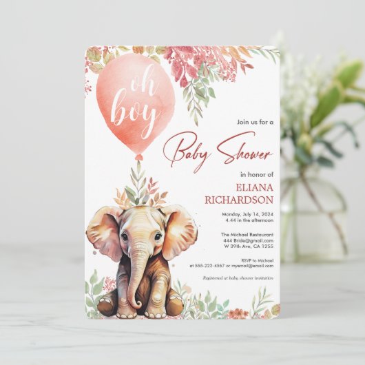 Oh boy olifant herfstballon baby shower kaart (Staand voorkant)