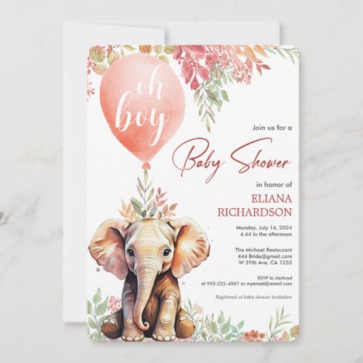 Oh boy olifant herfstballon baby shower kaart (Voorkant)
