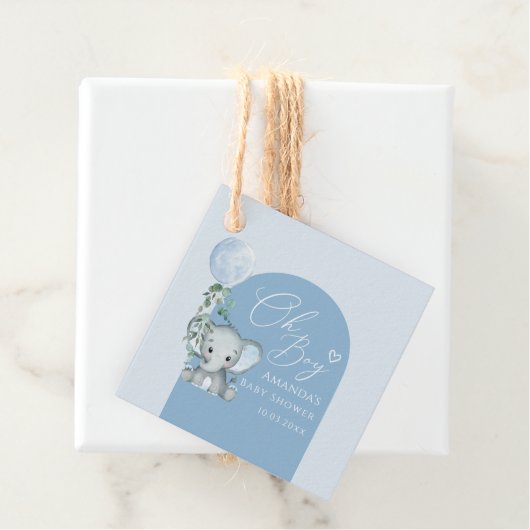Oh Boy olifant met ballon Baby shower Bedankjes Labels (In situ)