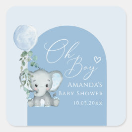Oh Boy olifant met ballon Baby shower Vierkante Sticker