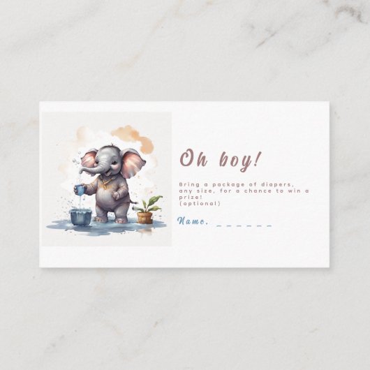 Oh Boy Olifant Rustiek Goud Blauw Baby shower Informatiekaartje (Achterkant)