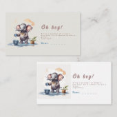 Oh Boy Olifant Rustiek Goud Blauw Baby shower Informatiekaartje (Voorkant / Achterkant)