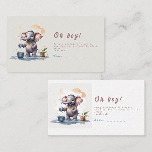 Oh Boy Olifant Rustiek Goud Blauw Baby shower Informatiekaartje (Voorkant / Achterkant)