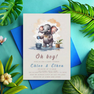 Oh Boy Olifant Rustiek Goud Blauw Baby shower Kaart