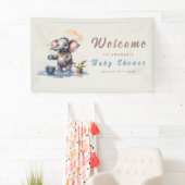 Oh Boy Olifant Rustiek Goud Blauw Baby shower Spandoek (Insitu)