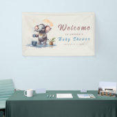 Oh Boy Olifant Rustiek Goud Blauw Baby shower Spandoek (Beurs)