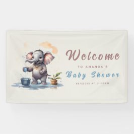 Oh Boy Olifant Rustiek Goud Blauw Baby shower Spandoek