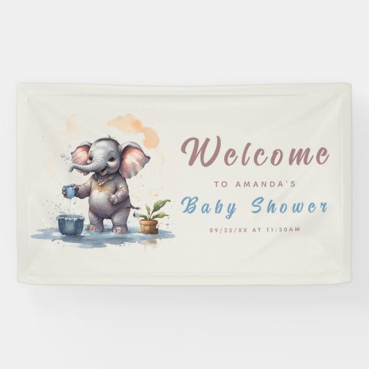 Oh Boy Olifant Rustiek Goud Blauw Baby shower Spandoek (Horizontaal)