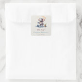 Oh Boy Olifant Rustiek Goud Blauw Baby shower Vierkante Sticker (Tas)