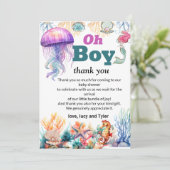 Oh boy onder het zee Baby Boy Shower Bedankkaart (Staand voorkant)