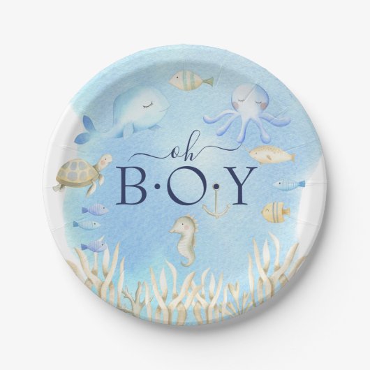 Oh Boy Onder het Zee Baby shower 7" Bord (Voorkant)