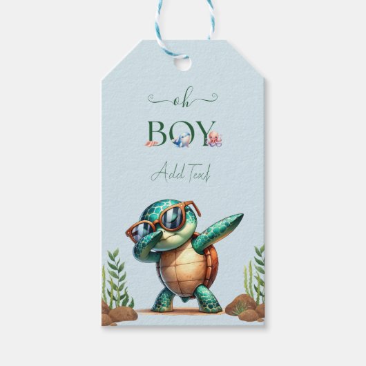 Oh Boy Onder het Zee Turtle Party gepersonaliseerd Cadeaulabel (Voorkant)