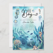 Oh Boy Onder Zee Seahorse Cute Ocean Baby shower Kaart (Voorkant)