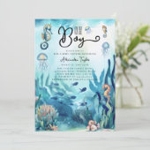 Oh Boy Onder Zee Seahorse Cute Ocean Baby shower Kaart (Staand voorkant)