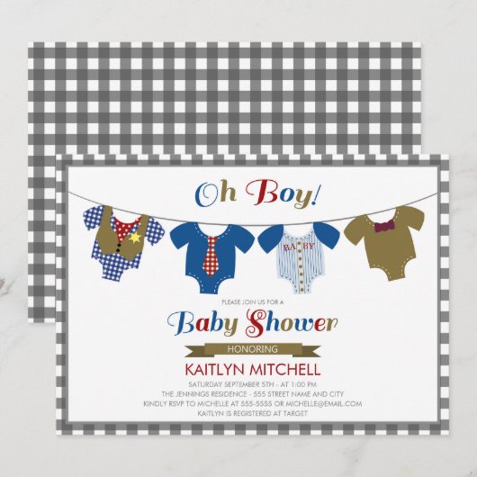 Oh Boy Onsies - Baby shower Uitnodiging (Voorkant / Achterkant)